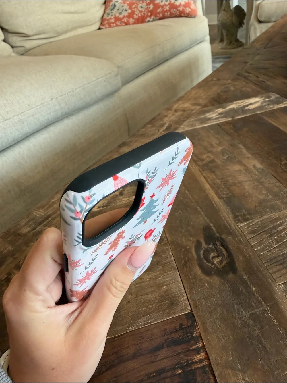 iphone 14 Christmas/Holiday White Phone Case with Red and Green Pattern